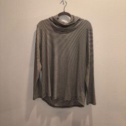 Tahari Womens Black White Striped Cowl Neck Long Sleeve Top - Womens XL