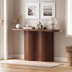 57-Inch Fluted Long Entryway Table, Tambour Waterfall Design Console Table Behind Couch, Modern Wood Accent Sofa Table for Entrance, Hallway, Living R