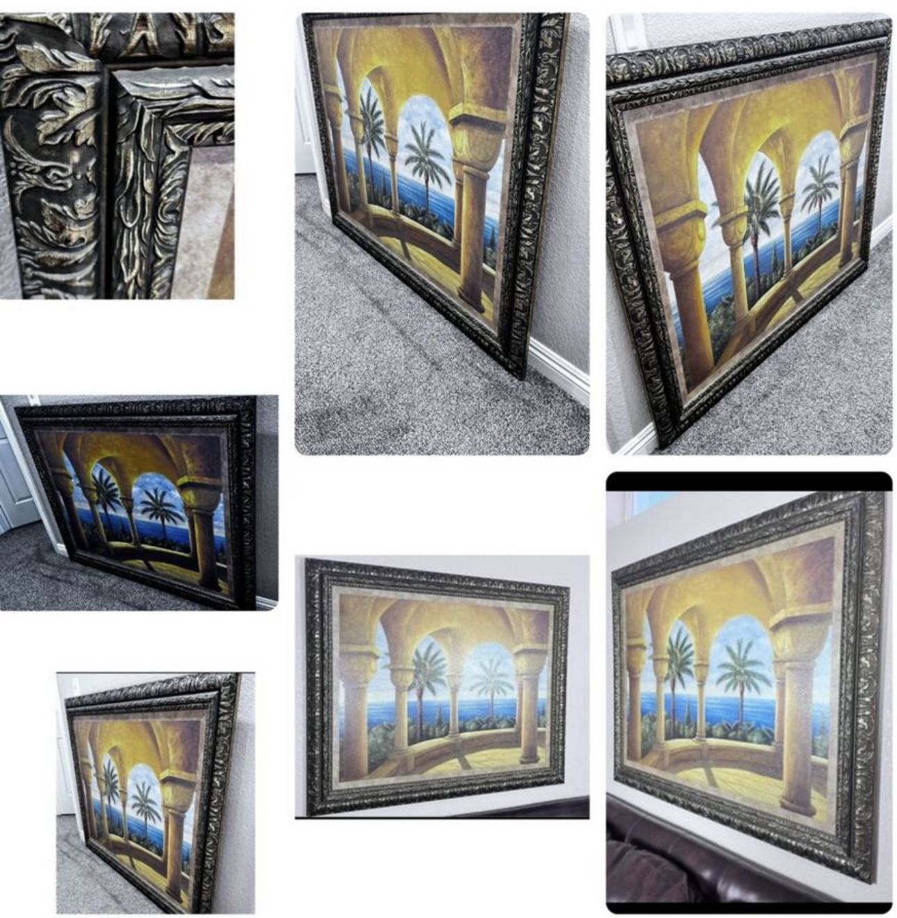 Elegant Large Framed Wall Art – Mediterranean Balcony Ocean View