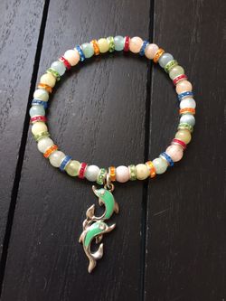 8” Expandable Natural Stone Bracelet with Enamel Dolphin Charm