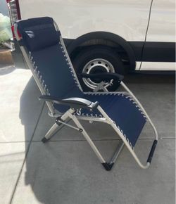Blue Zero Gravity Chair, Recliner, Lounge Chair, Folding Chair with Side Tray, Metal