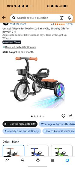 Umatoll Toddler Tricycle with Light-Up Wheels