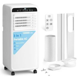 10,000 BTU Portable Air Conditioner, 3 in 1 AC Unit with Built-in Cool, Dehumidifier & Fan Modes for Room up to 500 sq.ft, with Remote Control, 24 Hou