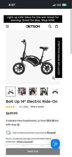 Like New Jetson Bolt Electric Bike (Throttle Only / No Pedals)