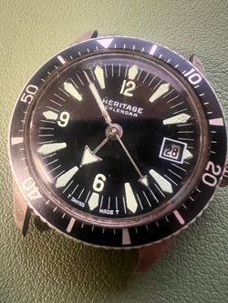 Vintage Heritage Calendar Diver Watch Swiss Made 6 ATM For Parts Repair 1970s