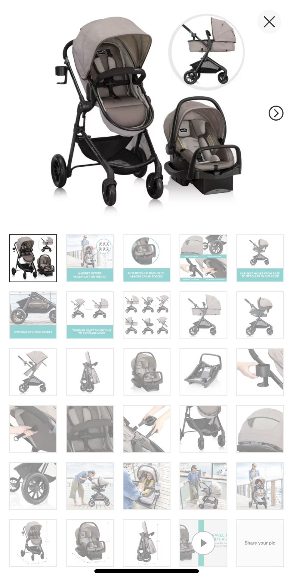 Evenflo Pivot Modular Travel System with LiteMax Infant Car Seat with Anti-Rebound Bar