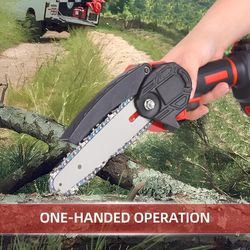Mini Chainsaw 4 Inch 6 Inch Portable Electric Chainsaw Cordless with 2 Chains, 2 Batteries, Handheld Small Chain Saw Pruning Shears for Tree