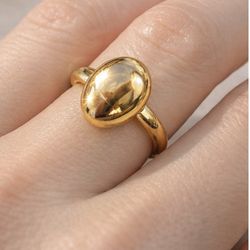 14K Solid Gold Oval Dome Ring – Elegant Minimalist Design – Italy Marked