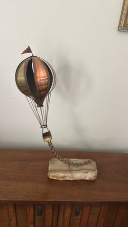 Vintage, Mid-Century Modern (MCM), John DeMott, Brutalist Metal Art, Brass and Copper, Onyx Base, Kinetic Balloon.