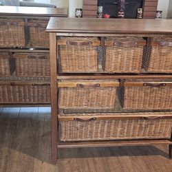 Wood Wicker Dresser Storage