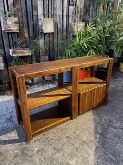 Vintage Postmodern Lou Hodges Era Oak Console / Media Console