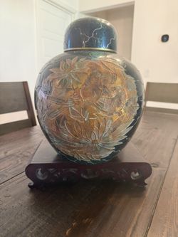 Large Vintage Chinese Ginger Jar W/stand 