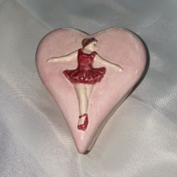 Hand painted ceramic Pink ballerina heart shaped trinket box 
