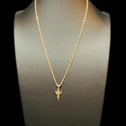 20” 10K Yellow Gold Rope Chain With 10K Angel Pendant