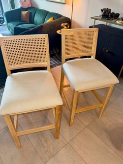 Tulum Style Rattan Bar Stools (Set of 2) | Boho / Japandi / Modern