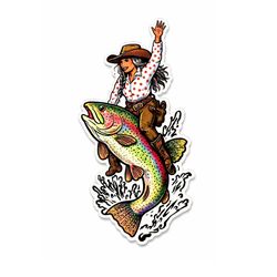 Trout Cowgirl Sticker Fly fishing Rainbow Brown Brook Trout Fishing Decal