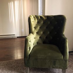 Green Velvet Wingback Armchair