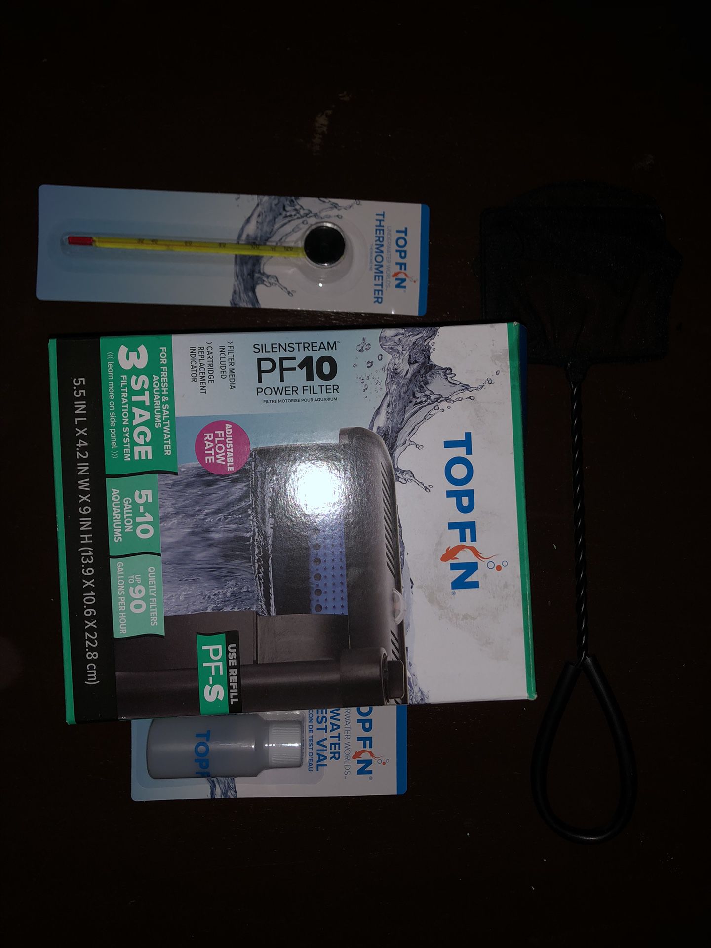 Top Fin Water Filter, Net, Thermometer, And Water Test Vial