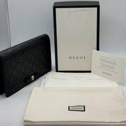 Gucci Wallet Chain Crossbody Shoulder Bag Guccisima Leather Black Gold Box Dust Bag Receipt