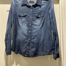 Jean shirt button up western hand painted