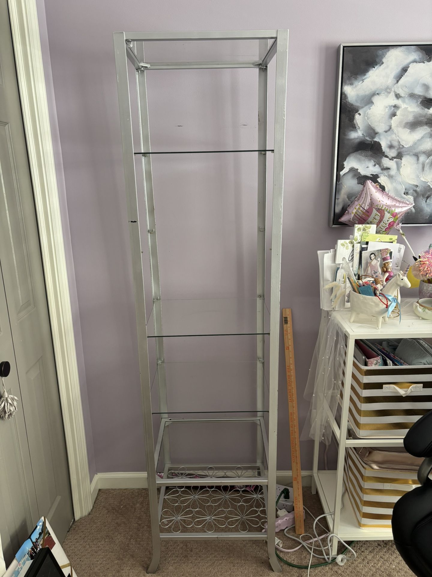 Free 2- Painted Silver Glass Shelf Units. Metal. IKEA