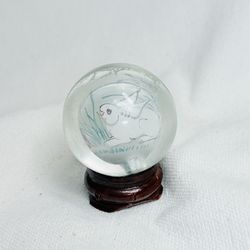 Vintage Hand Painted Reverse Art Glass Globe with Stand