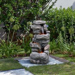 40" Rock Water Fountain With LED Lights
