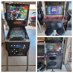 Complete Game Room - Virtual Pinball, 4-Player Standing Retro Arcade Cabinet, Seated Fighting Cabinet, Swappable Emulator Plus Controller