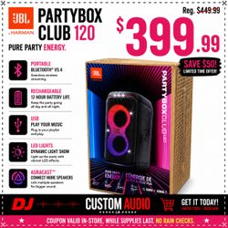 JBL PartyBox 120 Portable 12 Hour Rechargeable Battery Speaker Bluetooth LED Lights 🚨 Payment Options Available 🚨 No Credit Needed 🚨