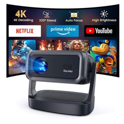 ☆ [3000 ANSI/ 330°Stand/Built in Apps] 4K-Projector with WiFi and Bluetooth, Goiaey GO2 Mini Outdoor Projector with Auto Focus, DoIby, Zoom, Portable 