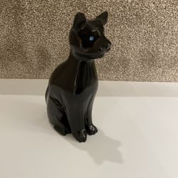 Vintage Natural Black Obsidian Cat Statue 