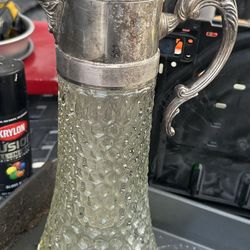 Vintage  Metal And Glass Pitcher