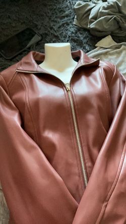 Burgundy Faux Leather Zip-Up Jacket
