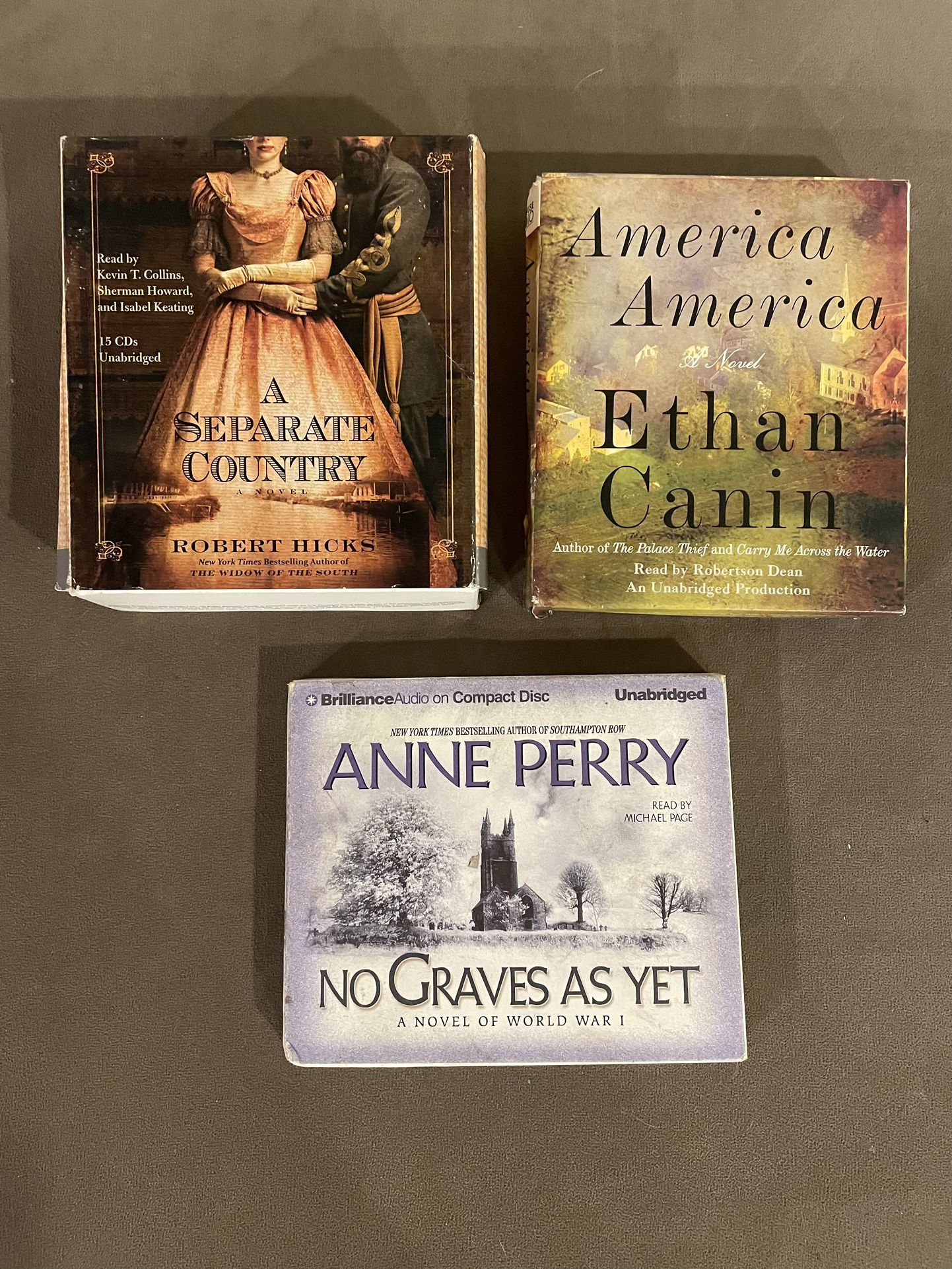 Lot of 3 Audiobooks, CD, Novels; Civil War, World War I, America