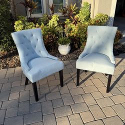 Set of 2 Tufted Accent Chairs – Light Blue Upholstery, Modern & Elegant