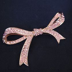 Vintage Kenneth Jay Lane KJL Pink Rosegold Rhinestone Bow Brooch