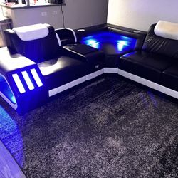 Sectional With LED, Bluetooth, Speakers, Charger Ports, And Reading Light 