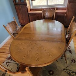 Solid Oak Expandable Dining Table Set – Vintage Americana Style | 4 Chairs Included
