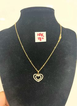 10K Solid Gold Chain and Pendant CUBIC ZIRCONIUM STONES Fo Wedding 18 Inches Long
