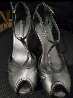 Prada Metallic Leather Peep-Toe Heels
