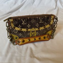 Louis Vuitton Evening Shoulder Bag Copper Stud Chenille Fabric 100% Authentic