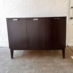 Dark Brown Crate and Barrel Buffet Credenza 3Door Cabinet Shelfs