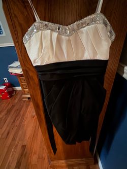 Black and White Beaded Strapless Cocktail Dress