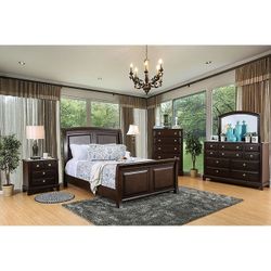 Brand New Brown Cherry 4pc Queen Bedroom Set (Available In California & Eastern King)
