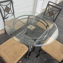 Glass Top Round Dining Table with 4 Chairs