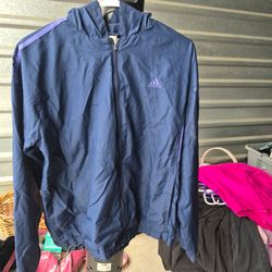 Adidas Windbreaker Women's Size L Med Blue Zip Up Jacket Trefoil ClimaShell