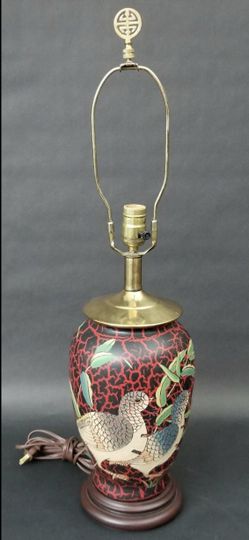 Exceptional Hand Carved Porcelain Chinoiserie Asian Chinese Table Lamp
