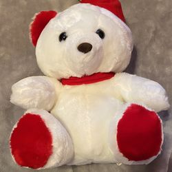 Vintage white bear with Santa hat Christmas red scarf plush stuffed animal