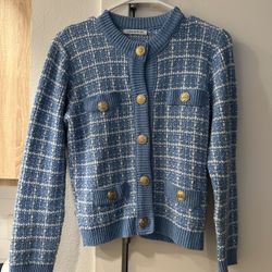 Flavio Castellani Baby Blue Tweed Cardigan – Size S/M