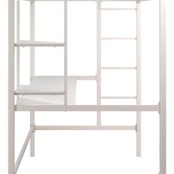 White Metal Loft Bed With Desk